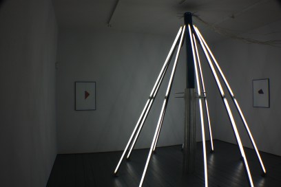 Difference Engine, Accumulator III, Limerick City Gallery of Art, Gillian Lawler and Mark Cullen, 2 paintings and light sculpture, 2013.